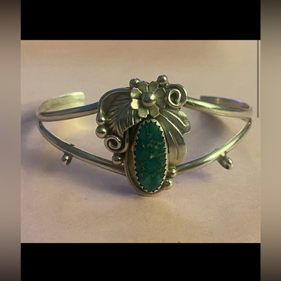 Jewelry - Vintage Native Sterling Silver Turquoise Slave Cuff Bracelet #6744